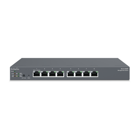 EnGenius Managed / stand-alone Desktop 8-port 55W GbE  Switch (PoE) 8-port GbE PoE.af 55W L2+ DT Cloud Management Switch
