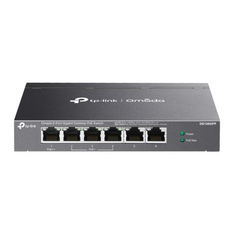Omada 6-Port Gigabit Desktop Switch with 3-Port PoE+ and 1-Port PoE++ PORT: 1× Gigabit PoE++ Port, 3× Gigabit PoE+ Ports, 2x Gigabit Non-PoE Ports SPEC: 802.3af/at/bt type3, 64 W PoE Power,  Desktop Steel Case FEATURE: Extend Mode for 250m PoE Transmitting for Port1-2, PoE Auto Recovery for Port1-4