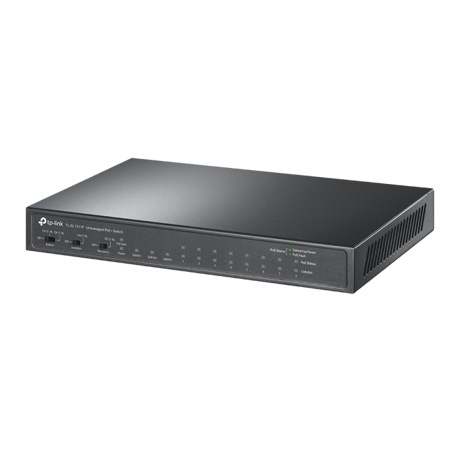 TL-SL1311P 8-Port 10/100Mbps + 3-Port Gigabit Desktop Switch with 8-Port PoE+ PORT: 8× 10/100 Mbps PoE+ Ports, 2× Gigabit Non-PoE Ports, 1× Gigabit SFP Slots SPEC: 802.3at/af, 65 W PoE Power, Desktop Steel Case FEATURE: Extend Mode for 250m PoE Transmitting, Isolation Mode, PoE Auto Recovery, Plug and Play