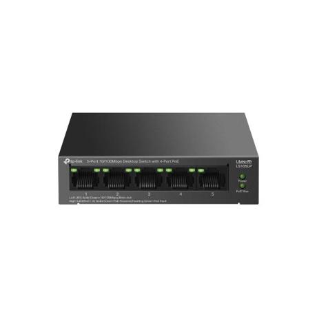 LS105LP "5-Port 10/100 Mbps Desktop Switch with 4-Port PoE PORT: 4× 10/100 Mbps PoE Ports, 1× 10/100 Mbps Non-PoE Port SPEC: 802.3af, 41 W PoE Power, Desktop Steel Case FEATURE: Extend Mode for 250m PoE Transmitting, PoE Auto Recovery, Plug and Play"