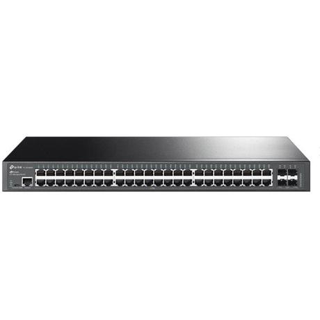 TP-LINK TL-SG3452X Switch JetStream cu management | 48× Porturi Gigabit L2+ și 4× Sloturi 10GE SFP+, Interfață: 48× Poturi RJ45 10/100/1000 Mbps, 4× Sloturi 10G SFP+, 1× Port RJ45 pe console, 1× Port Micro-USB pe console, Fără ventilatoare, Montare în rack, dimensiuni: 440 × 220 × 44 mm, Latime de