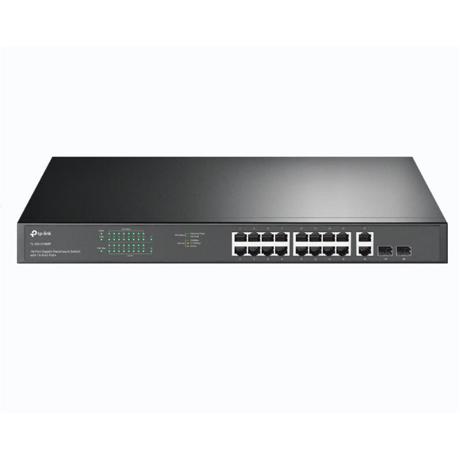 Switch TP-Link TL-SG1218MP, 18 porturi, POE, Unmanaged, Interfata: 16× PoE+ gigabit RJ45 ports, 2× gigabit non-PoE RJ45 ports, 2× combo gigabit SFP slots, 2 ventilatoare, Standarde si Protocoale: IEEE 802.3, IEEE 802.3u, IEEE 802.3ab, IEEE 802.3x, IEEE 802.3af, IEEE 802.3at, IEEE 802.1q, IEEE