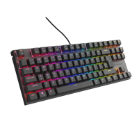 Tastatura gaming mecanica cu fir Genesis Thor 303 TKL, iluminare RGB, switch Linear, switch model Outemu Peach Silent, numar taste 87, 11 butoane multimedia, lungime cablu 1.8m, dimensiuni 355 x 136 x 36 mm, negru