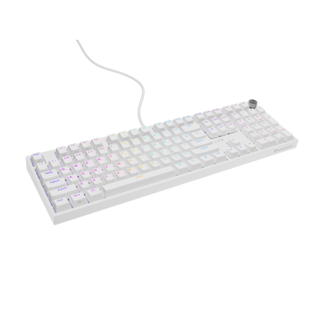 Tastatura gaming mecanica cu fir Genesis Thor 404, iluminare RGB, switch Linear, switch model Gateron Yellow Pro, numar taste 107, 11 butoane multimedia, lungime cablu 1.8m, dimensiuni 439 x 133 x 41 mm, alb