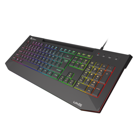 Tastatura gaming cu fir Genesis LITH 400, iluminare RGB, mecanism taste X-Scissors, numar taste 104, lungime cablu 1.8m, dimensiuni 465 x 25 x 195 mm, negru