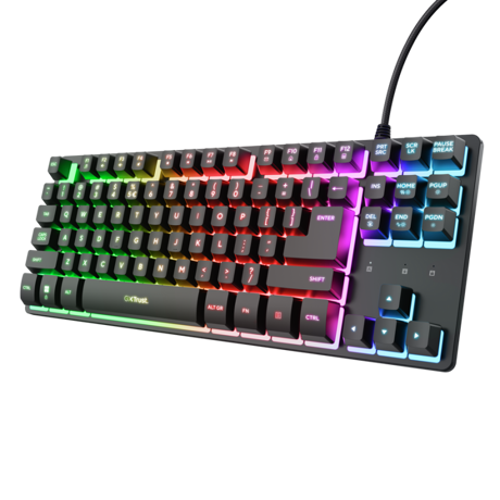 Tastatura Trust cu fir GXT833W Thado TKL, numar butoane 87, interfata USB 2.0, conector USB-A male, compatibila cu PS4, Xbox One, Nintendo Switch, PS5, negru