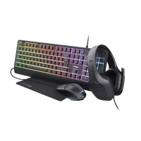 Kit Trust GXT 792 Quadrox 4-in-1, kitul contine: casti gaming, tastatura gaming, mouse gaming, mousepad, adaptor