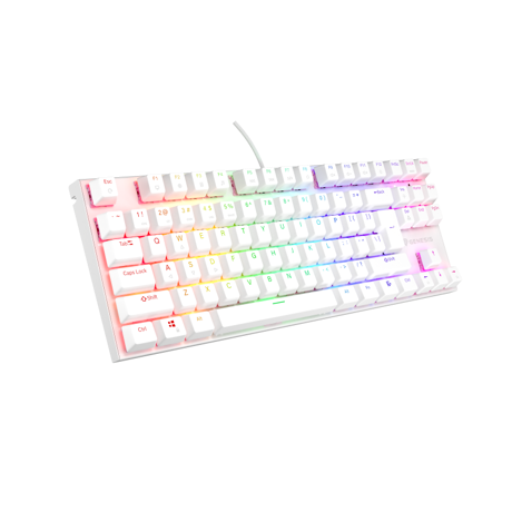 Tastatura gaming mecanica cu fir Genesis Thor 303 TKL, iluminare RGB, switch Linear, switch model Outemu Pitch Silent, numar taste 87, 11 butoane multimedia, lungime cablu 1.8m, dimensiuni 355 x 136 x 36 mm ,alb
