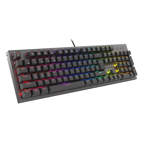 Tastatura gaming mecanica cu fir Genesis Thor 303, iluminare RGB, switch-uri Red, 104 taste, 11 butoane multimedia, negru