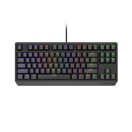 Tastatura gaming mecanica cu fir Genesis Thor 230 TKL, iluminare RGB, switch Linear, switch model Outemu Brown, numar taste 87, 11 butoane multimedia, lungime cablu 1.6m, dimensiuni 363 x 155 x 39 mm, negru