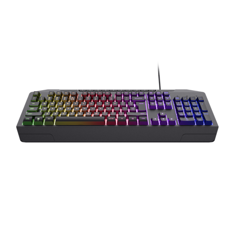Tastatura Trust cu fir GXT836 Evocs, numar butoane 114, interfata USB 2.0, conector USB-A, iluminare RGB rainbow, negru