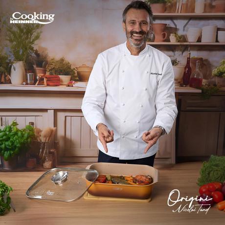TAVA INALTA CUPTOR DIN ALUMINIU TURNAT + CAPAC 39 x 26 x 8.5 CM,  6 L, NICOLAI TAND, ORIGINI, COOKING BY HEINNER