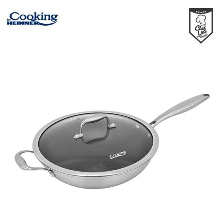 TIGAIE WOK INOX + CAPAC STICLA 30x8.5 CM, 4.5L, TITANIUM3, COOKING BY HEINNER