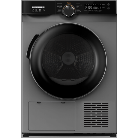 Uscator de rufe cu pompa de caldura Heinner HHPD-M8K3SA++, 8 kg, 14 programe, Display LED, D/A++, Iluminare cuva, Negru/Argintiu