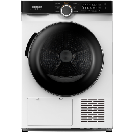 Uscator de rufe cu pompa de caldura Heinner HHPD-M9K3A+++, 9 kg, Clasa energetica C/A+++, Motor inverter, 14 programe, Touch control, Display digital, Alb