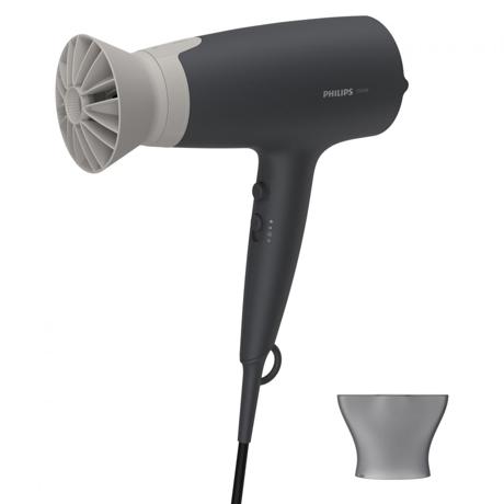 Uscator de par Philips BHD351/10, 2100W, Accesoriu Thermo Protect, Ingrijire cu ioni, 6 setari de viteza/temperatura, Cap de coafare  14 mm, Gri, L x A x I (mm) 90x295x215