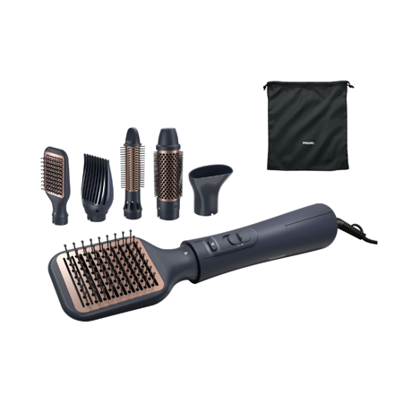 Perie fixa cu aer cald Philips Seria 5000 BHA530/00, 1000W, tehnologie de distributie uniforma a caldurii, de 4 ori mai multi ioni, 5 accesorii, diametru perie 38mm, setare temperatura de ingrijire si aer rece, accesoriu de volum, infuzata cu ulei de argan