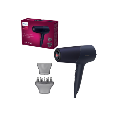 Uscator de par Philips BHD510/00, 2300W, tehnologie ThermoShield, ingrijire cu ioni, 2 setari de viteza, 3 setari de temperatura, difuzor, cap de coafare 11 mm, Albastru inchis metalizat