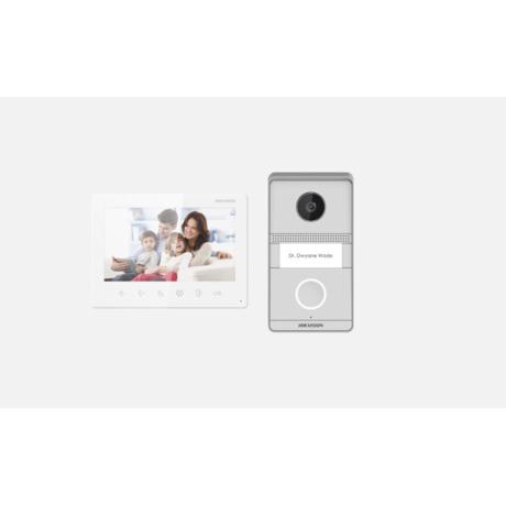 Kit videointerfon analog Hikvision DS-KIS101-P/Surface, conectare usoara pe 2 fire, plug & play. Kitul este format din: post exterior -1 buc ( 1 buton de apelare, camera color 2MP HD, rezolutie: 1024x600, audio: microfon si difuzor incorporat, IP65, IK7,iesire de releu x 2, montaj aplicat), post