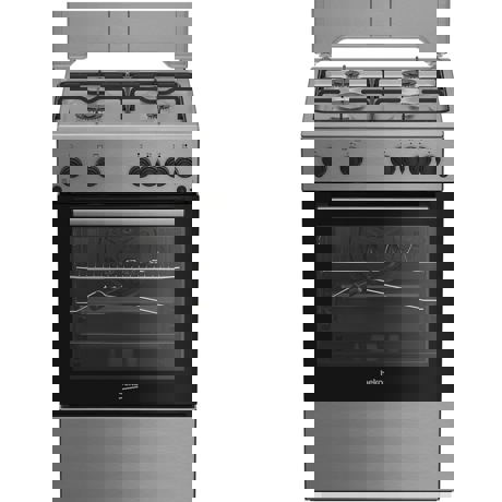 Aragaz Beko FBSHT62111GX, 4 arzatoare cu eficienta ridicata, aprindere electrica plita si cuptor, grill, rotisor, iluminare cuptor, timer mecanic, capac metal, culoare inox+silver