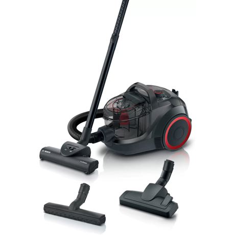 Aspirator fara sac Bosch BGS21POW2, Filtru igienic HEPA, Power AirCycle, 2 litri, 750 W, 78 dB, Negru-Rosu