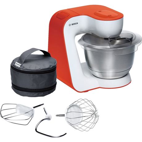 Robot de bucatarie Bosch StartLine MUM54I00, 900 W, Bol inox 3.9 l, 7 viteze+Pulse, Alb/Portocaliu