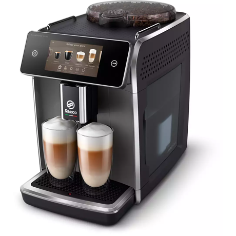 Espressor automat Saeco GranAroma Deluxe SM6682/10, 18 specialitati de cafea, ecran cu touch color 5", 6 profiluri de utilizator, 3 profiluri de gust presetate cu CoffeeMaestro, conectivitate, rasnita ceramica cu 12 trepte de macinare, negru