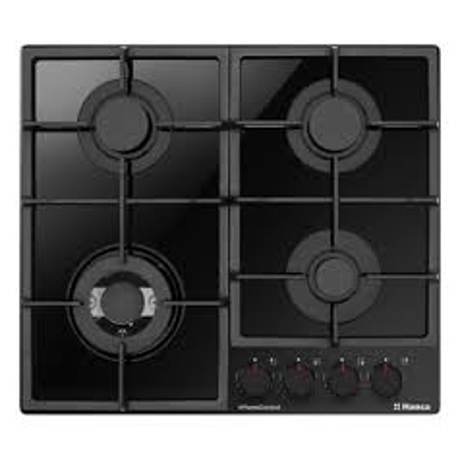 Plita pe gaz Hansa BHKS6718511, gaz pe sticla, 60 cm, comenzi frontale, gratare de fonta, arzator WOK, flame control, 9 trepte de putere, negru