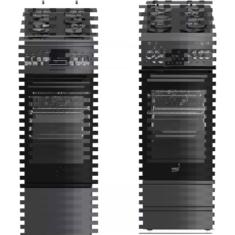Aragaz Beko FBM62330GADSN, Gaz, 4 arzatoare, Aprindere integrata, Cuptor electric, 72 l, 8 functii, Clasa A, 60 cm, Antracit