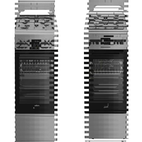Aragaz Beko FBSM62320TXD, Mixt, 4 arzatoare, 72 l, Aprindere electrica, SteamShine Cleaning, Clasa A, 60 cm, Inox