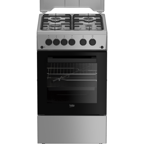 Aragaz Beko FSGT52110DXON, Gaz, 4 arzatoare, Grill, Rotisor, Aprindere electrica plita/cuptor, 50x60 cm, Inox