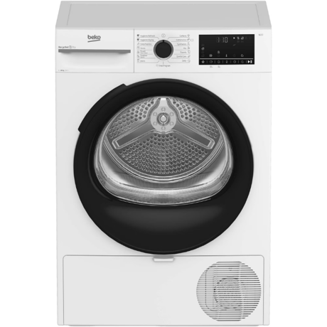 Uscator de rufe Beko BM3T40230W, Pompa de caldura, 10 kg, 15 programe, Hygienic Drying, RecycledDry, Aquawave, Alb