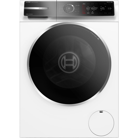 Masina de spalat rufe Seria 8 Bosch WGB256A4BY, 10 kg, 1600 RPM, Touch control, Iron Assist, Home Connect, Iluminare interioara, Anti Stain, Added Steam, EcoSilence Drive, Clasa A, Panou de control Touch, negru, elegant și inclinat, Alb