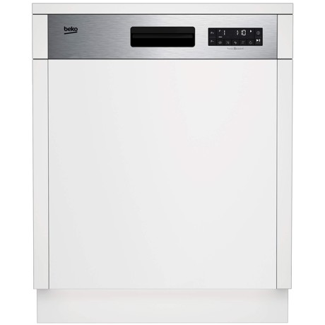 Masina de spalat vase Beko BDSN26430X, semi-incorporabila 60cm, capacitate 14 seturi, control electronic, display LCD, clasa energetica D, 6 programe: Eco 50°C, Auto, Intensive 70°C, Quick&Clean, Mini 30', Prespalare, functii speciale: Half Load, Tablet, SelfDry, SteamGloss, nivel de zgomot 45dB, dimensiuni (?xLxA): 81.8x59.8x57 cm, culoare panou: inox