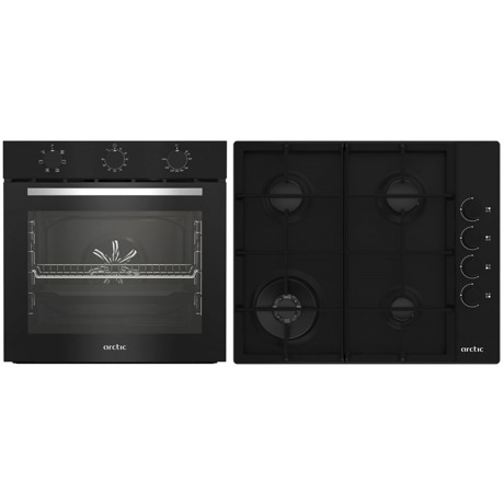 Pachet Incorporabile Arctic ARSE11130BD, Cuptor electric si plita pe gaz, 6 functii de gatit, 71 l, 4 arzatoare, Negru