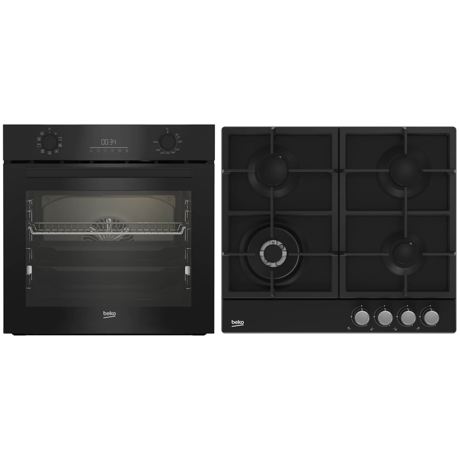 Pachet incorporabile Cuptor + Plita Beko BBSM17330BCS, Electric, 71 l, Clasa A, Autocuratare catalitica, SoftClose door,Timer, Negru, Plita din sticla neagra, Gaz, 4 arzatoare, HIGH-EFFICIENCY GAS BURNER, Wok, Gratar din fonta, 60 cm, Butoane Negru